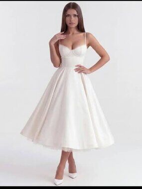 Almond Muse White Selene Midi Dress Sz S